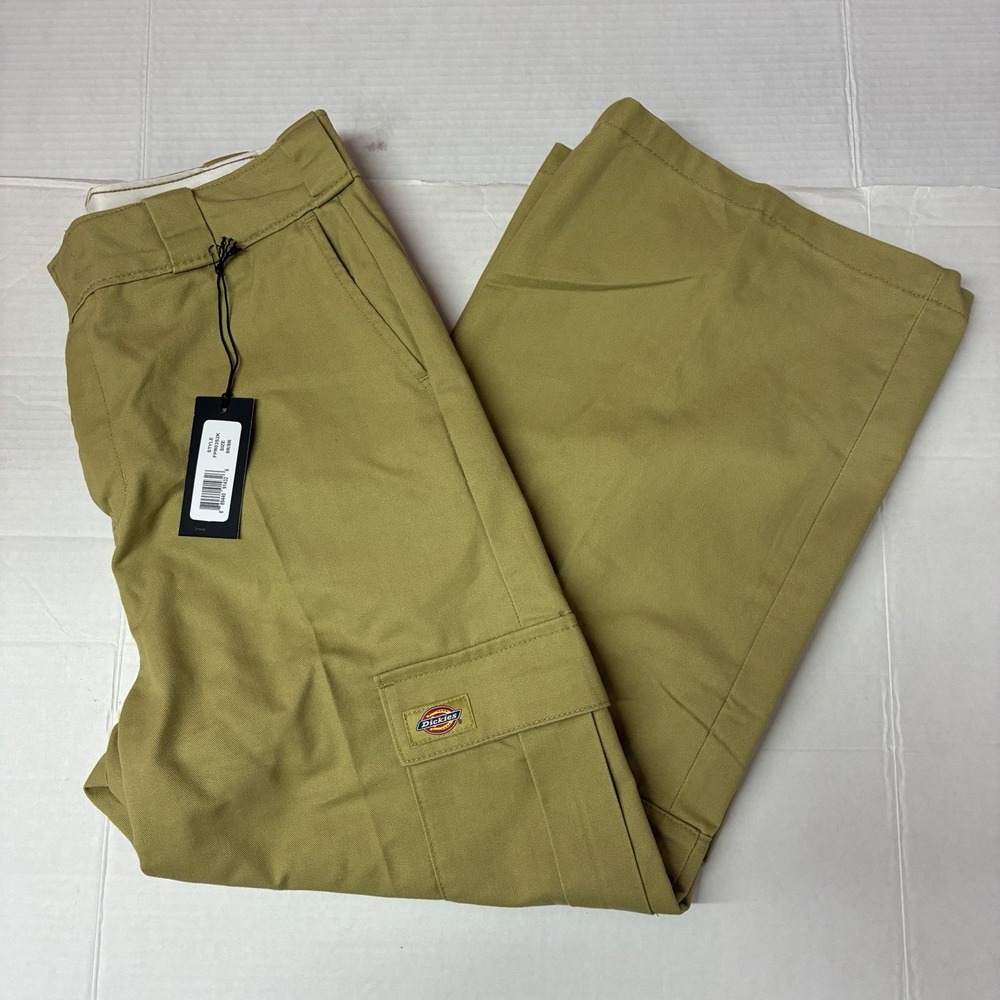 Dickies Crop Cargo Pants Women's 8 Khaki Twill Relaxed Fit Straight Leg NWT
